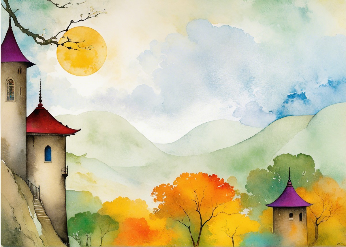 Whimsical Towers in a Serene Autumn Landscape