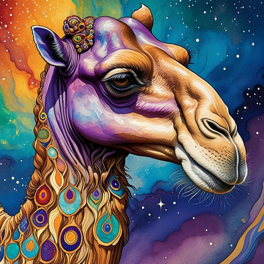 Camel with Cosmic Backdrop and Vibrant Patterns