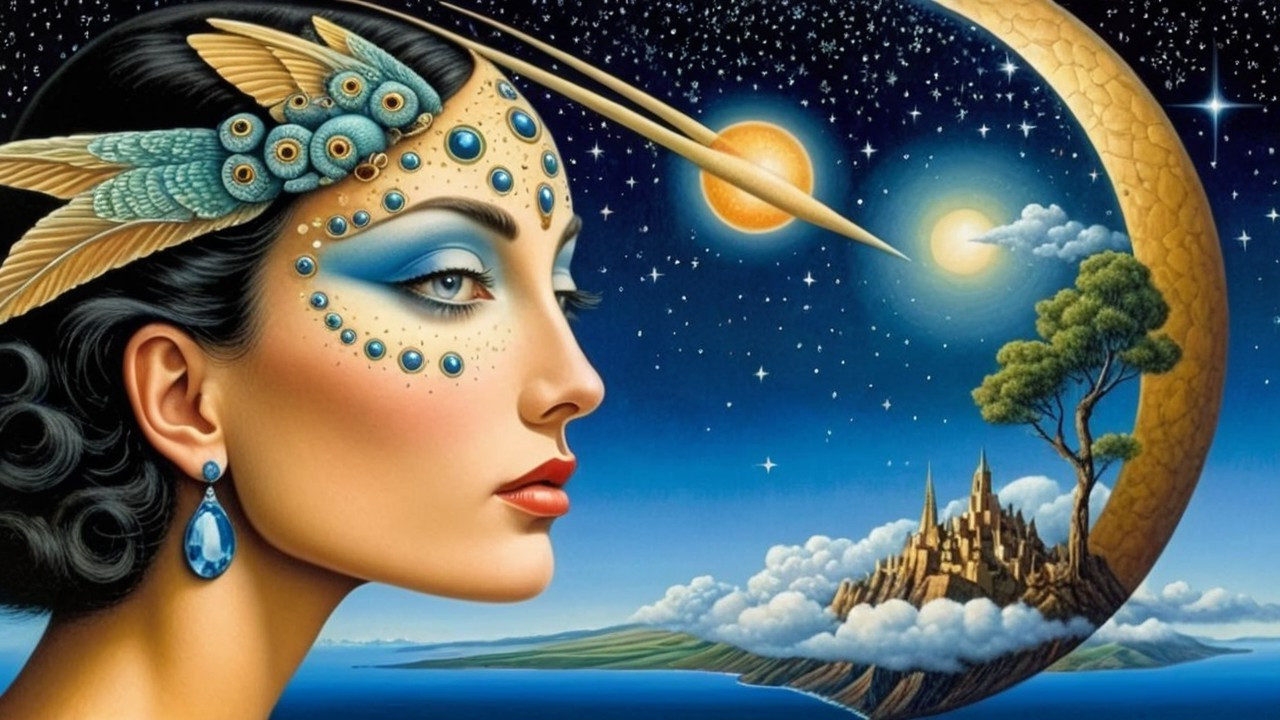 Surreal Portrait of Woman with Cosmic Elements