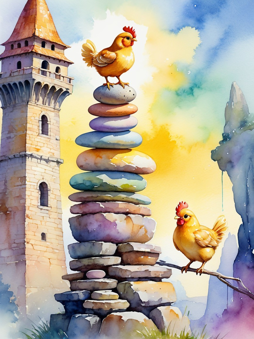 Cheerful Chickens in a Whimsical Fairy-Tale Scene