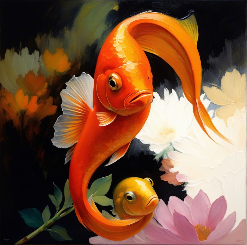 Vibrant Goldfish Surrounded by Floral Elements