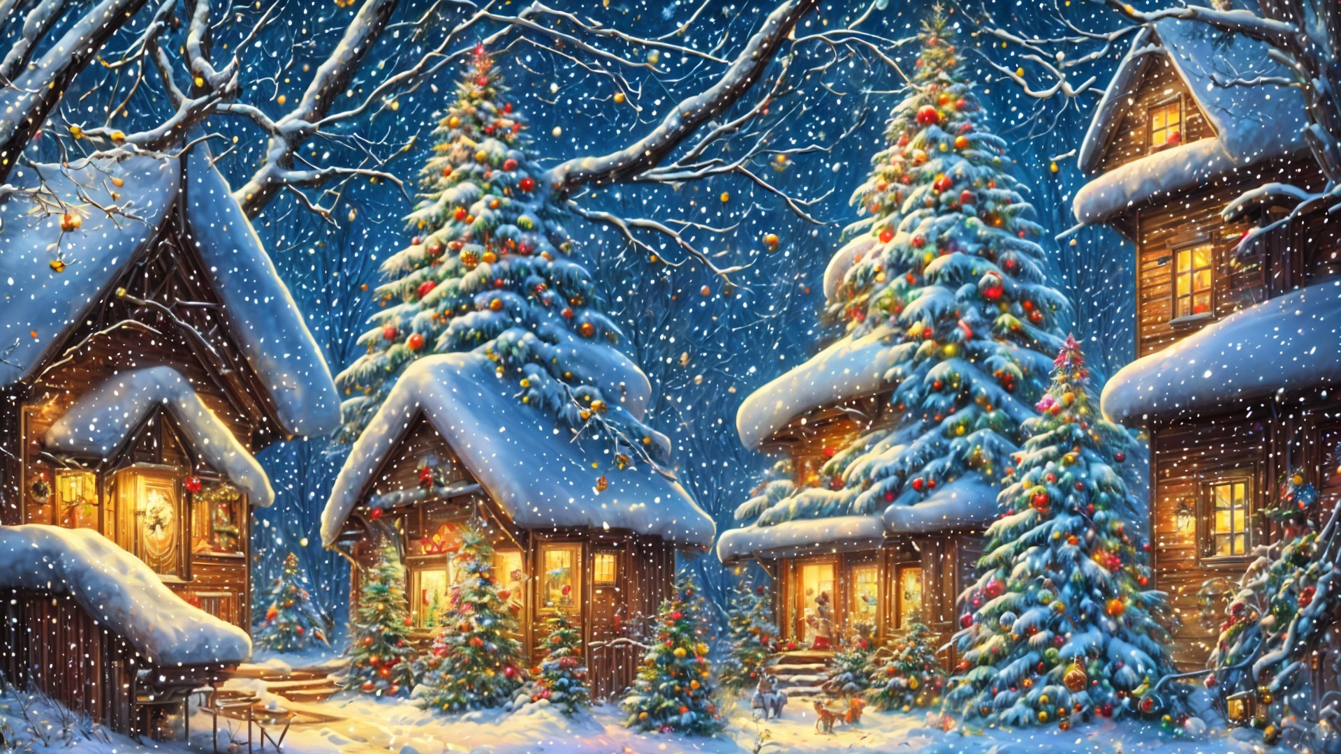 Cozy Winter Scene with Twinkling Lights and Snow