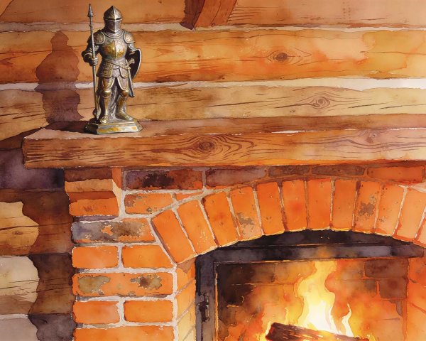 Cozy Fireplace Scene with Watercolor Details