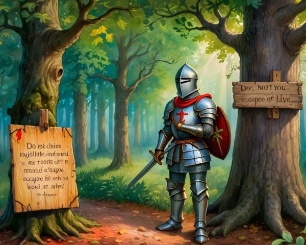 Knight in Armor in Enchanted Forest Setting