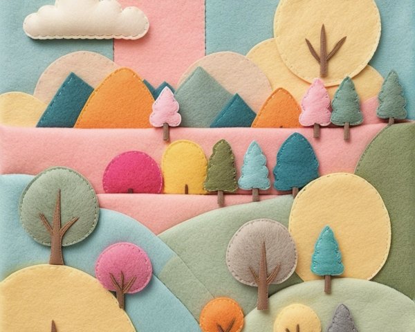 Vibrant Felt Collage of a Whimsical Landscape