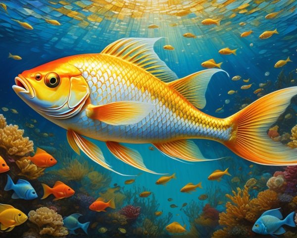 Vibrant Underwater Scene with Goldfish and Coral Reef