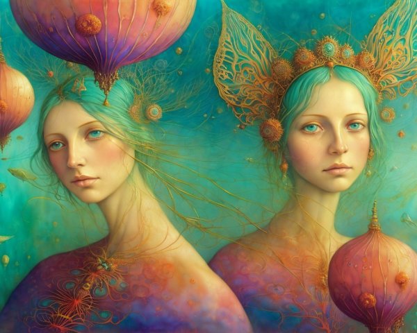 Ethereal Women with Wings Amid Colorful Balloons