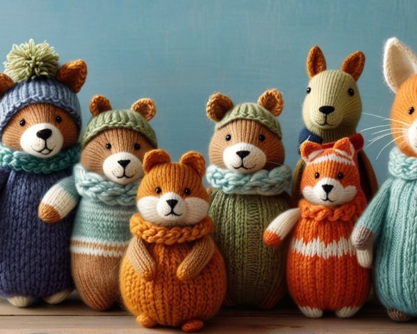 Knitted Animal Figures in Cozy Sweaters Display
