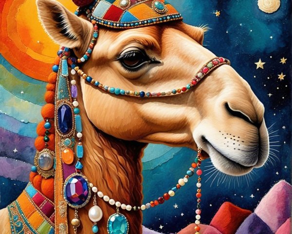 Vibrant Stylized Camel with Colorful Ornaments