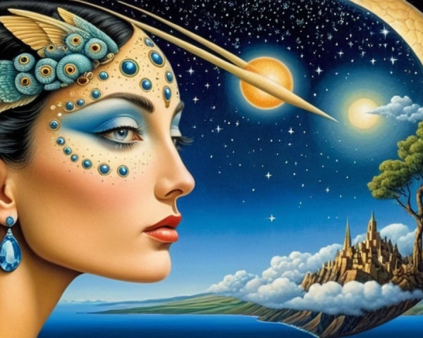 Surreal Portrait of Woman with Cosmic Elements