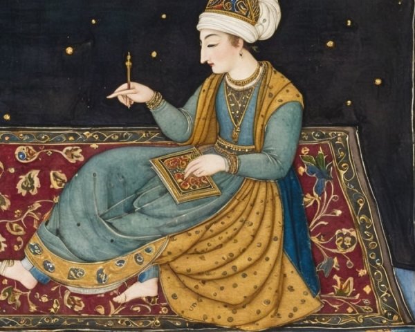 Miniature Painting of Regal Woman in Vibrant Attire