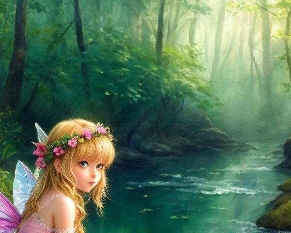 Fairy in a Mystical Forest with Shimmering Wings