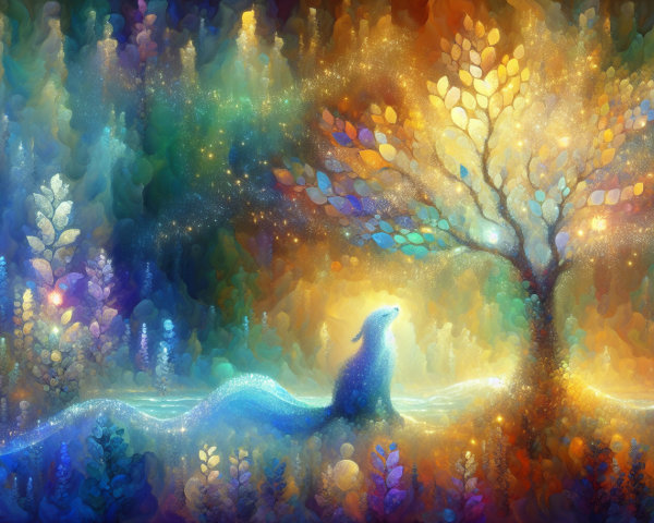 Mystical Creature in Dreamlike Colorful Landscape