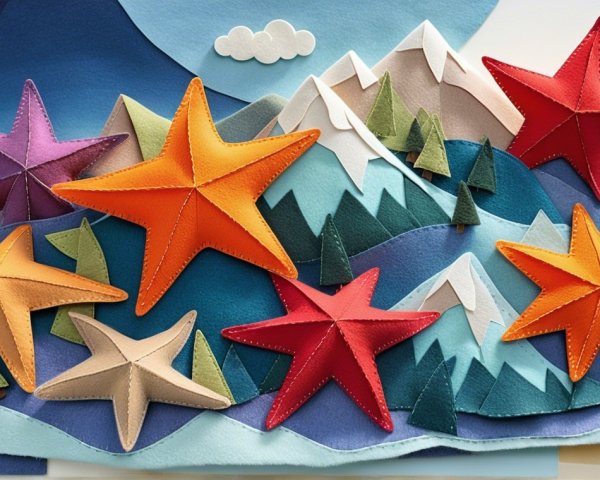 Colorful Textured Landscape with Felt Elements