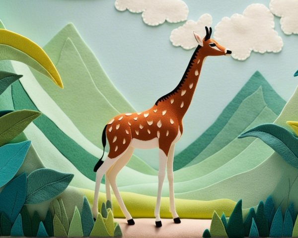 Colorful Paper Art of Deer in Serene Landscape