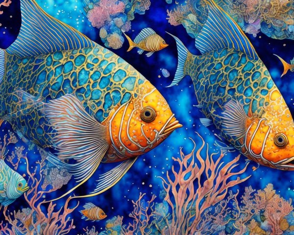 Vibrant Underwater Scene with Colorful Fish and Corals