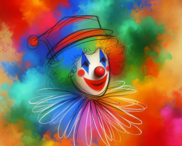 Whimsical Clown Illustration with Vibrant Colors