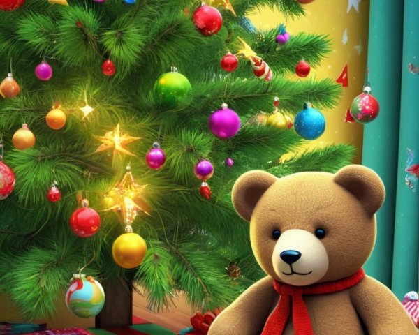 Cozy Holiday Scene with Christmas Tree and Gifts