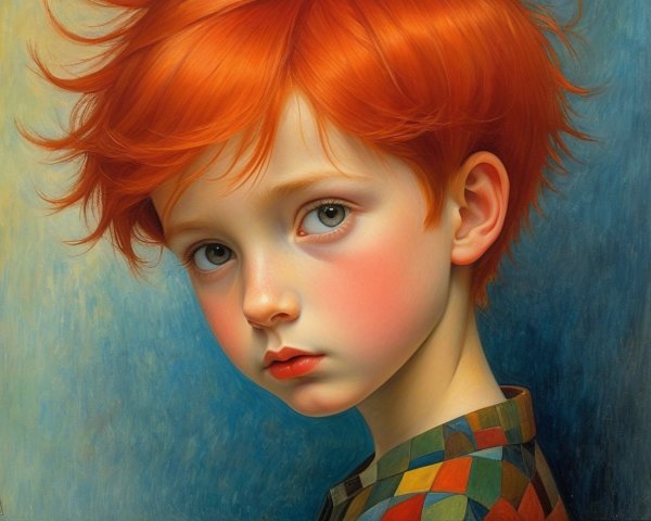 Portrait of a Young Boy with Red Hair and Expressive Eyes
