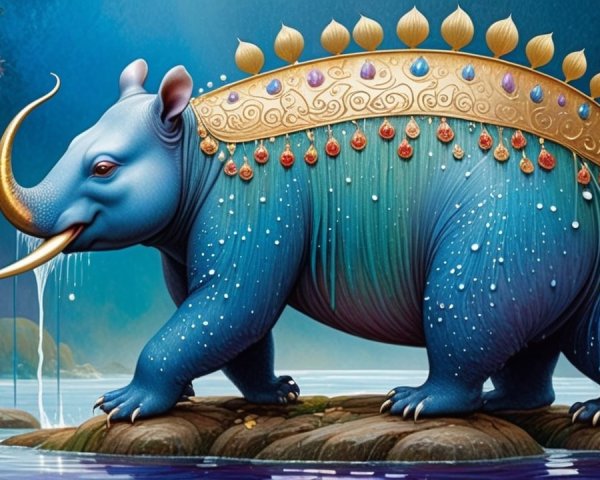 Mythical creature with elephant and stegosaurus traits