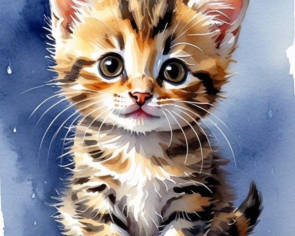 Watercolor Illustration of Playful Tabby Kitten