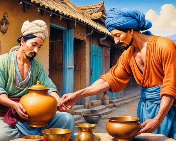 Artisans Collaborating in a Vibrant Marketplace Scene