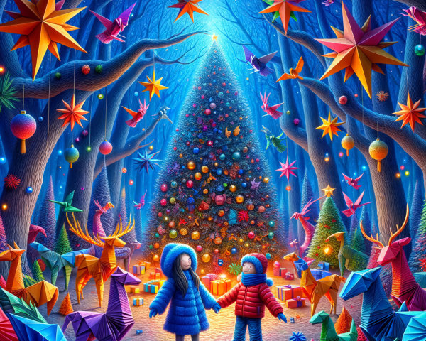 Winter Wonderland with Children and Christmas Tree