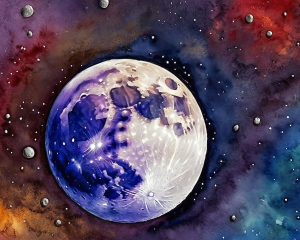 Vibrant Cosmic Scene with Detailed Moon and Nebulas