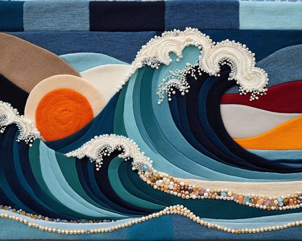 Abstract Ocean Waves with Textured Fabrics and Colors