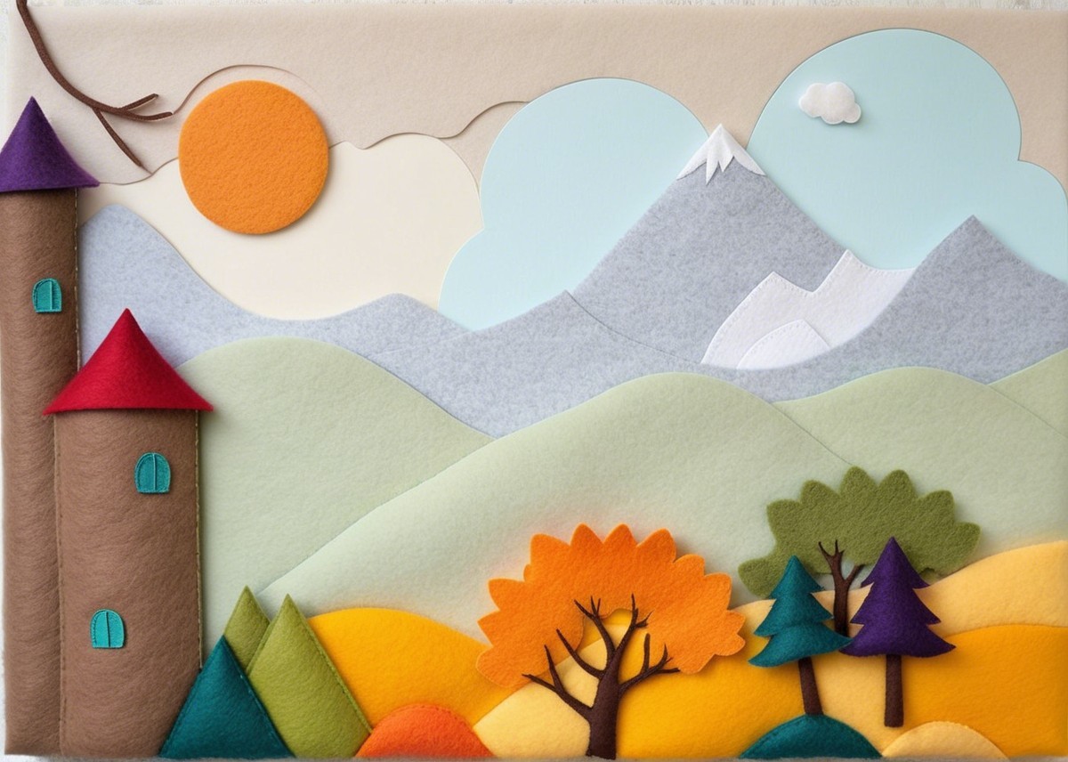 Vibrant Felt Collage of Whimsical Landscape Elements