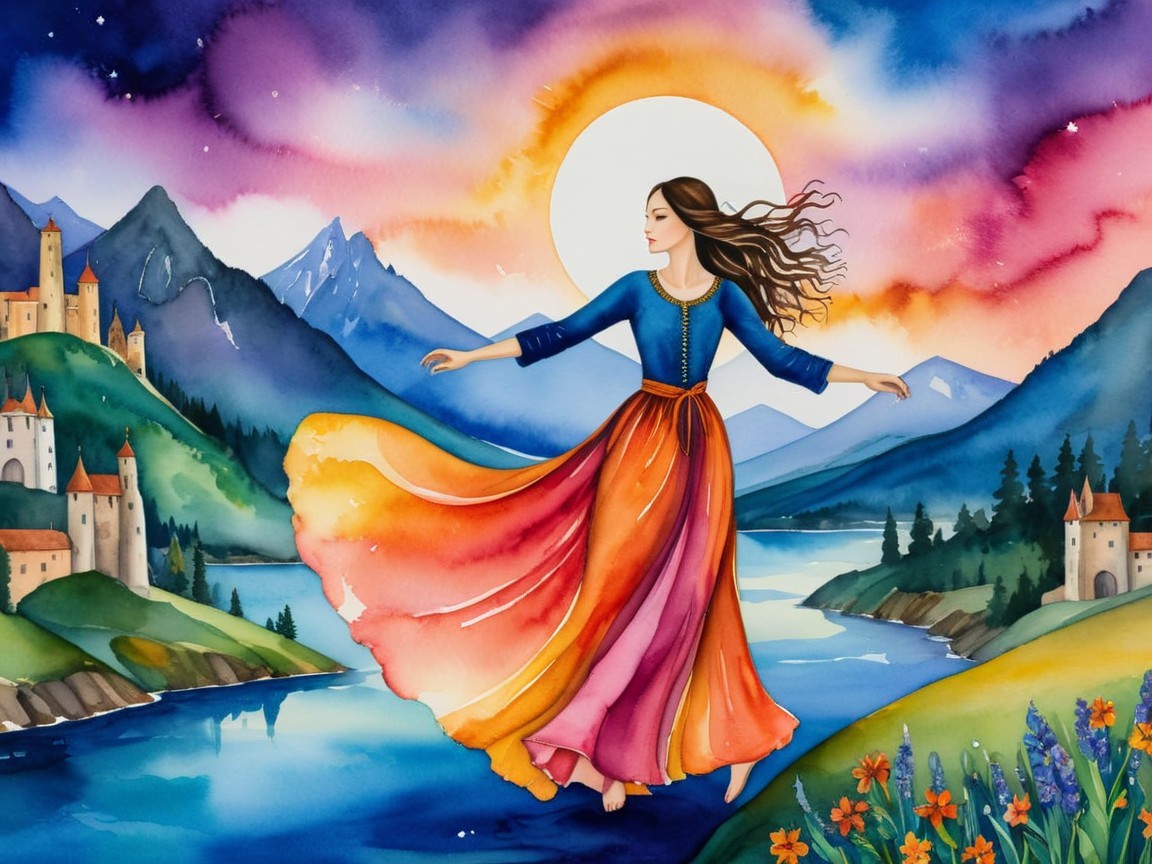 Serene Landscape with Rolling Hills and Vibrant Sunset