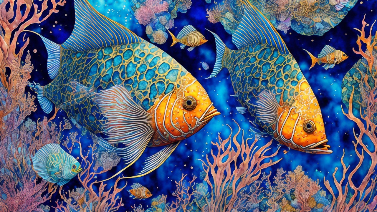 Vibrant Underwater Scene with Colorful Fish and Corals