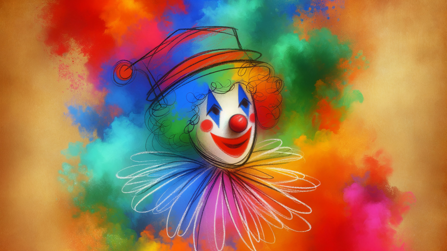 Whimsical Clown Illustration with Vibrant Colors