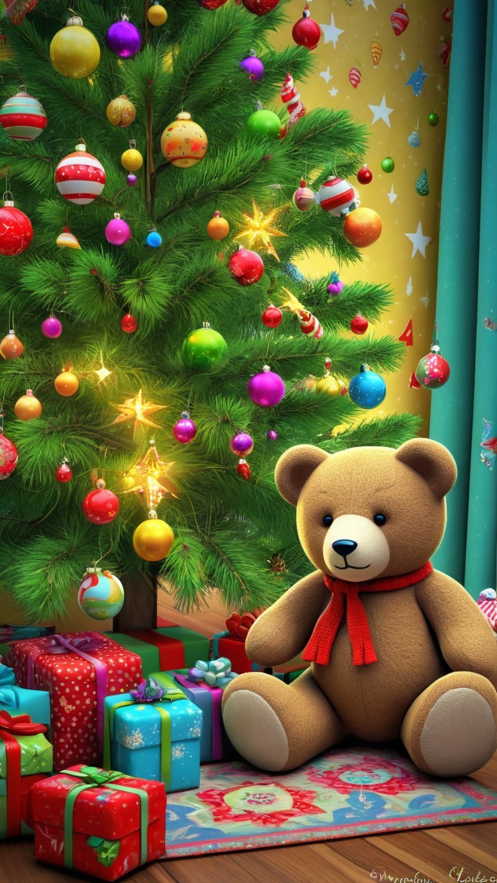 Cozy Holiday Scene with Christmas Tree and Gifts