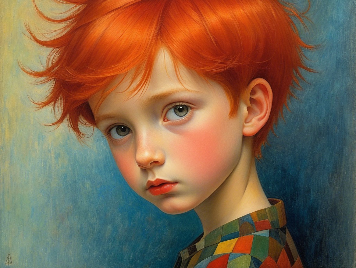 Portrait of a Young Boy with Red Hair and Expressive Eyes