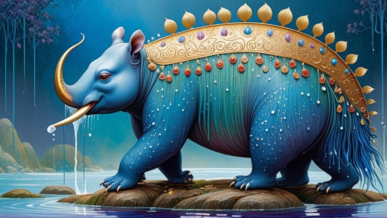 Mythical creature with elephant and stegosaurus traits