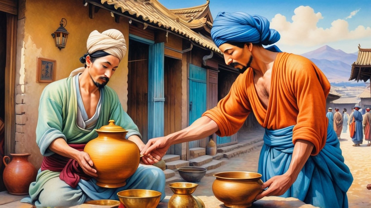 Artisans Collaborating in a Vibrant Marketplace Scene