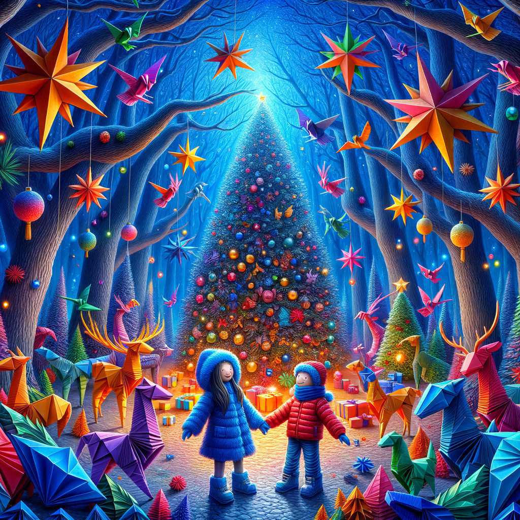 Winter Wonderland with Children and Christmas Tree