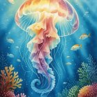 Colorful Koi Fish Painting with Water Lilies and Goldfish