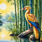 Vibrant Bird Scene by Tranquil Lake at Sunset