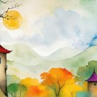 Vibrant Felt Collage of Whimsical Landscape Elements