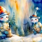 Serene figure with blue skin in a whimsical landscape