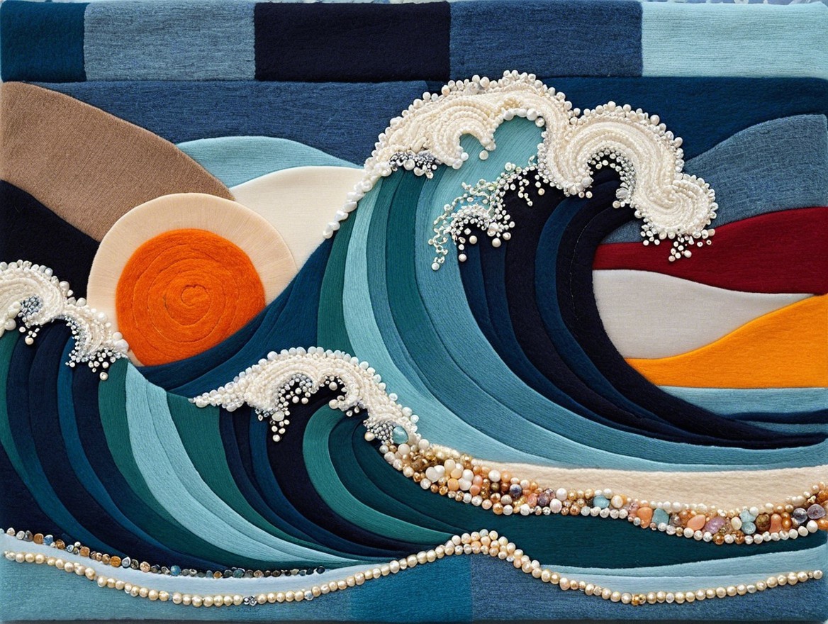 Abstract Ocean Waves with Textured Fabrics and Colors