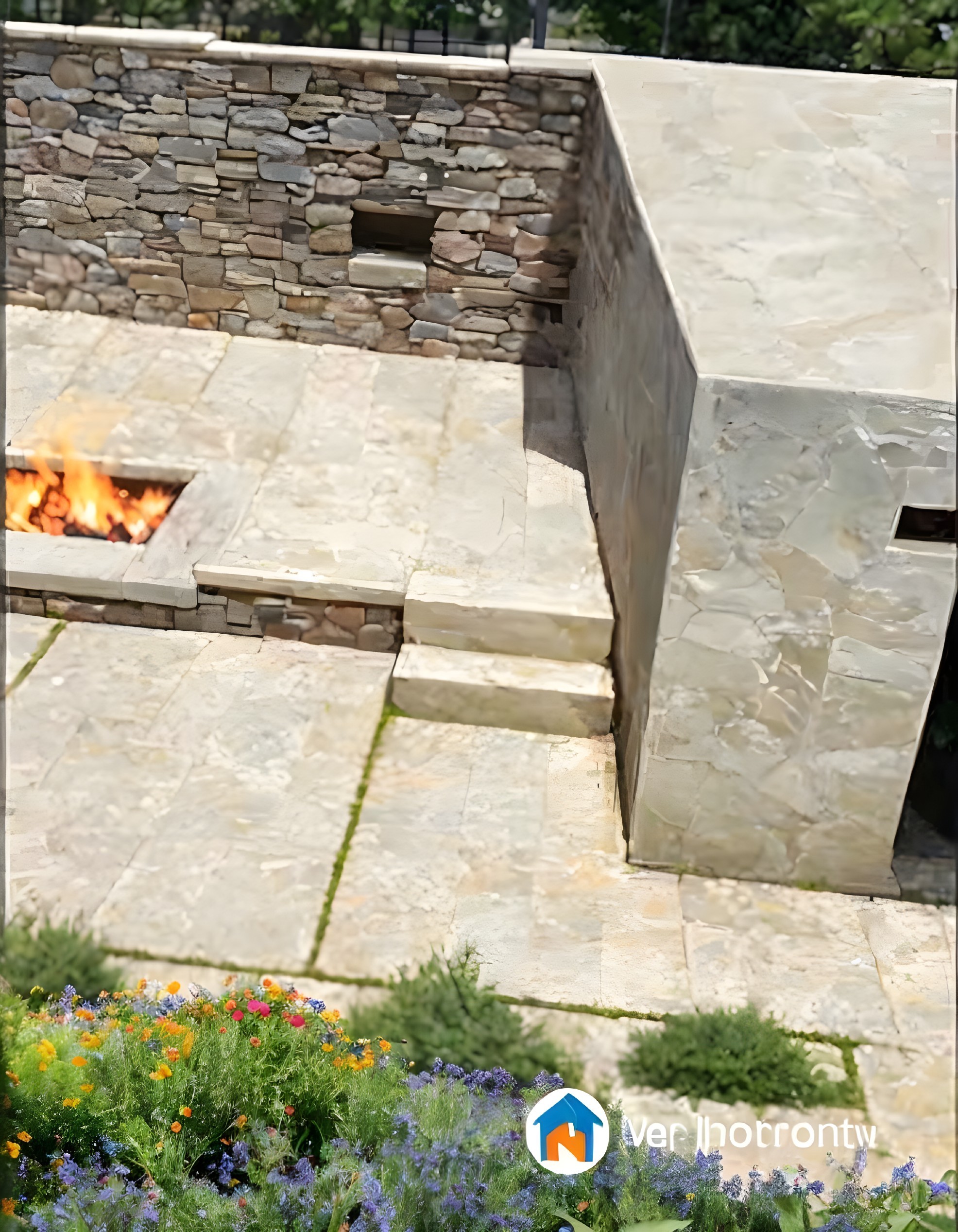 Serene Outdoor Space with Stone Walls and Patio
