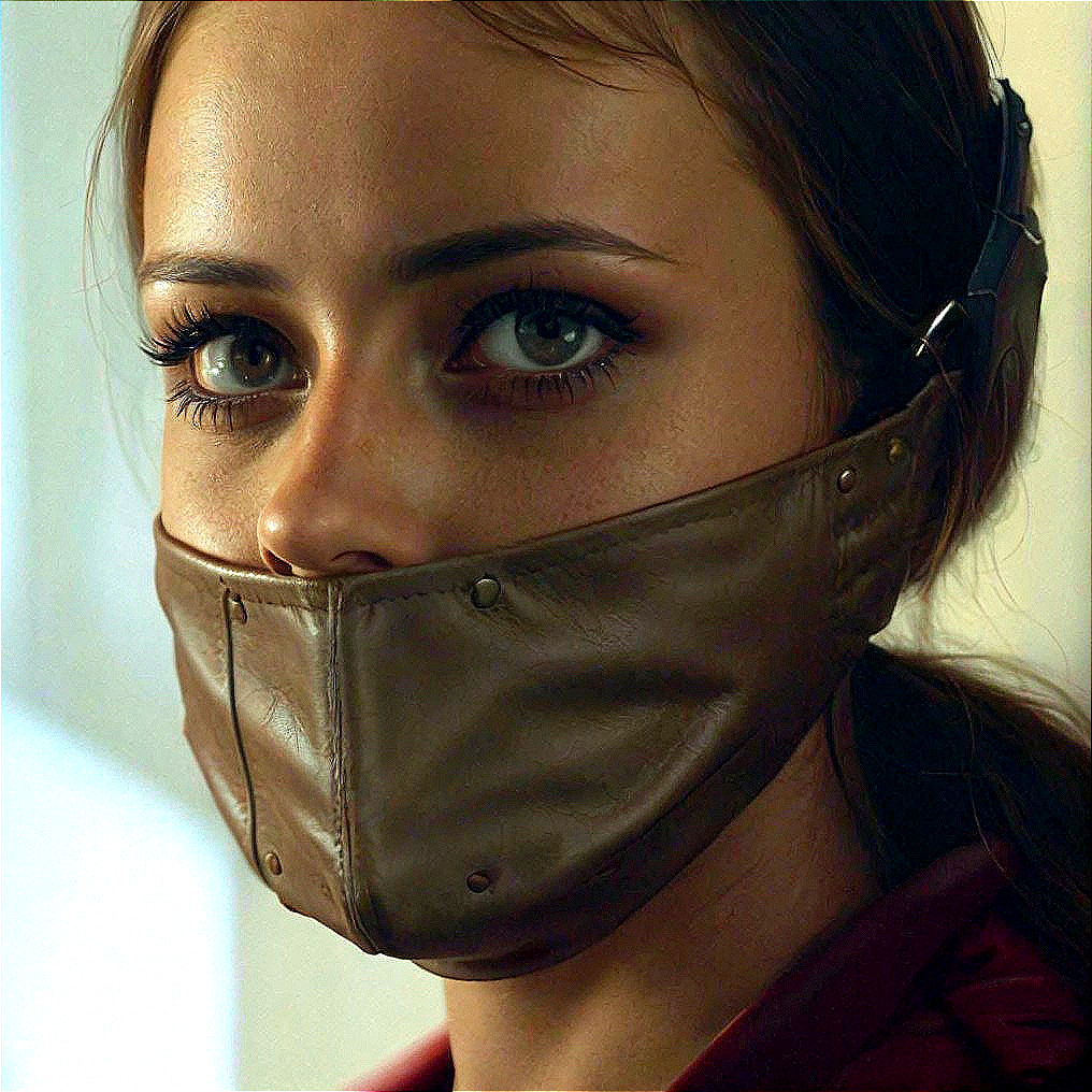 Close-Up of Woman with Blue Eyes and Leather Mask