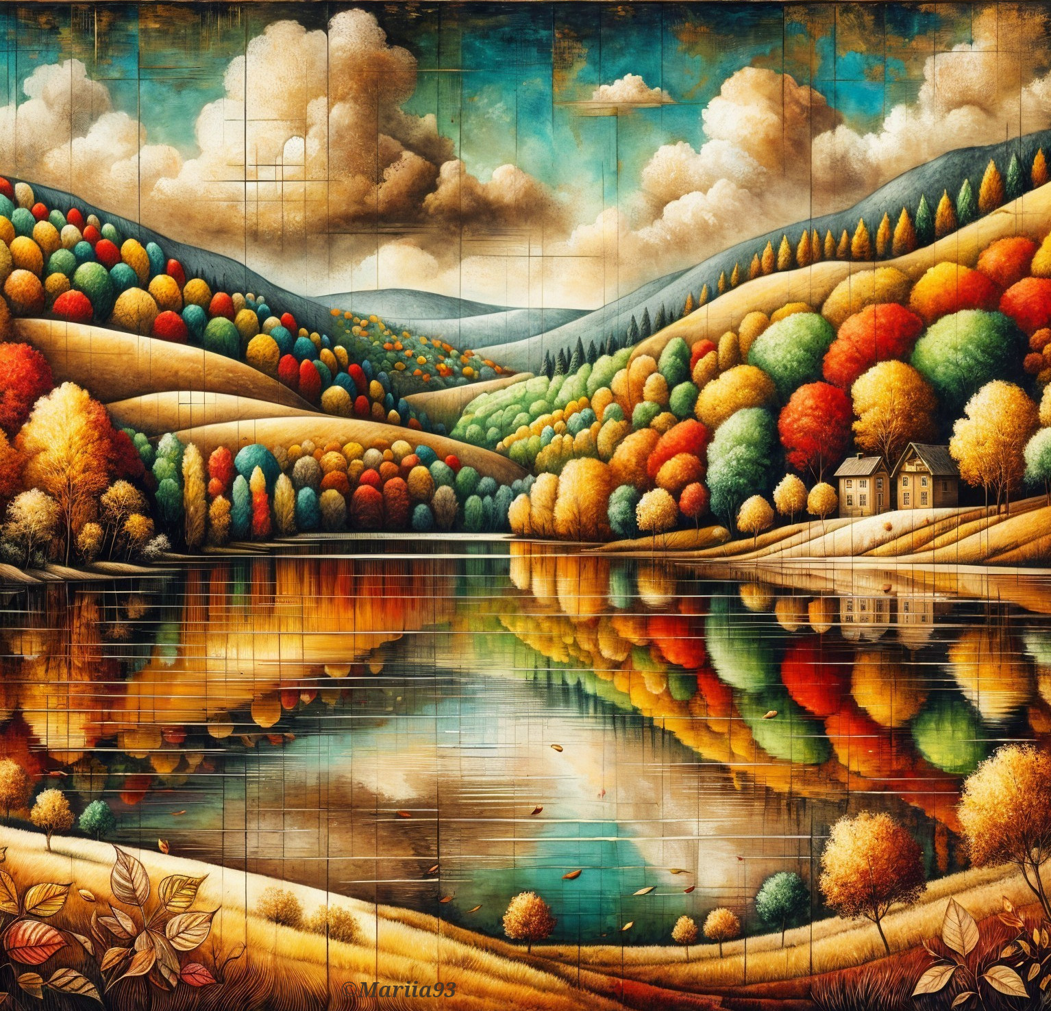 Vibrant Autumn Landscape with Colorful Foliage and Lake