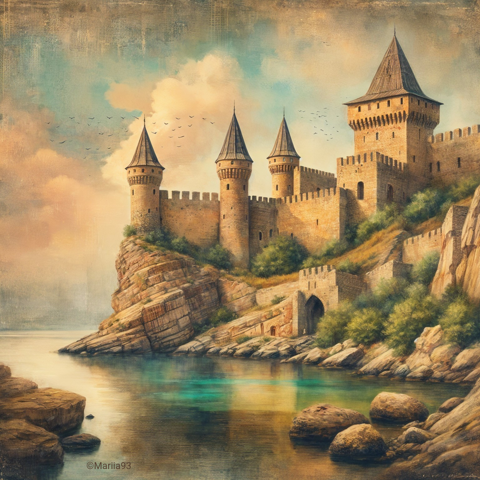Majestic castle on a cliff with tranquil waters