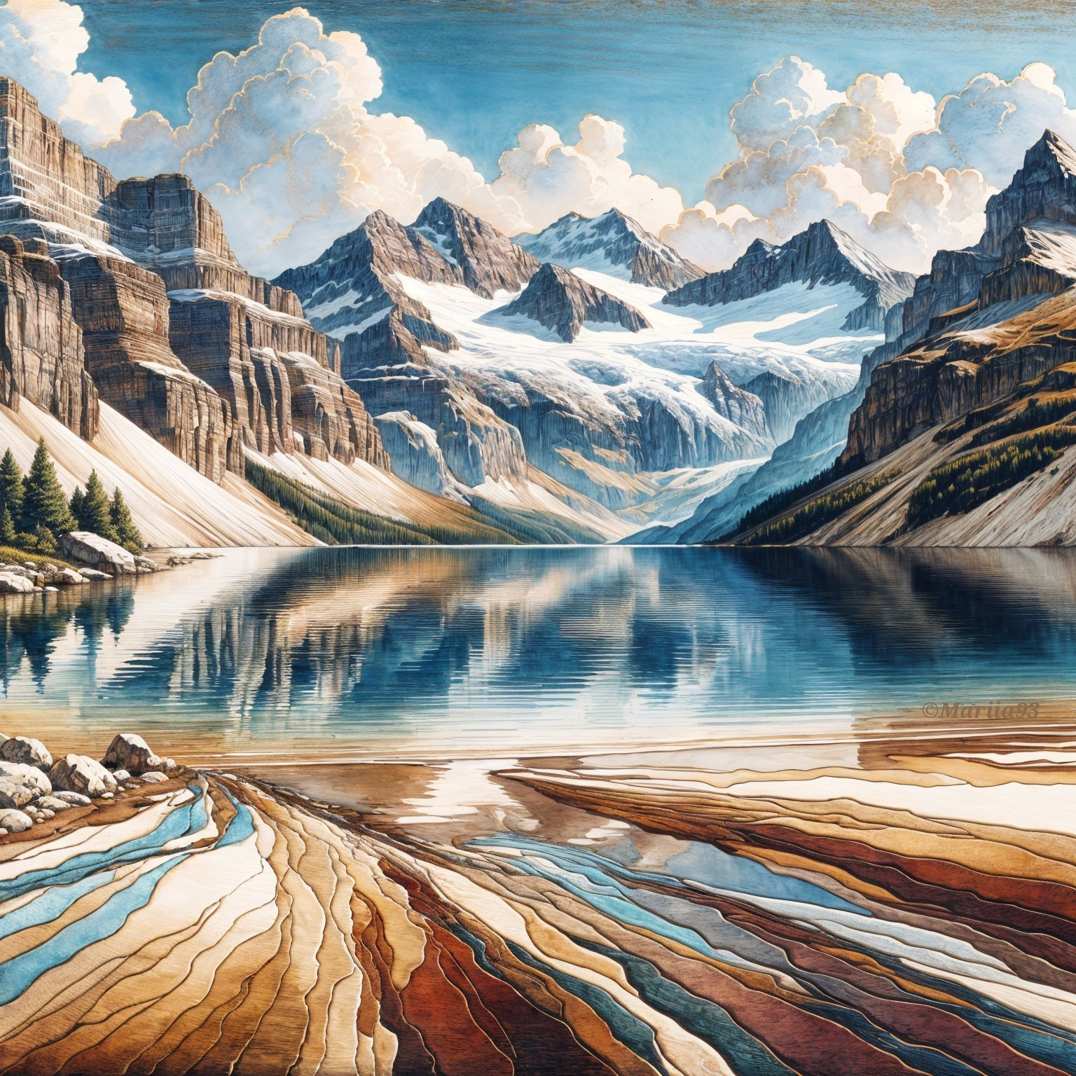 Snow-Capped Mountains and Serene Lake Landscape