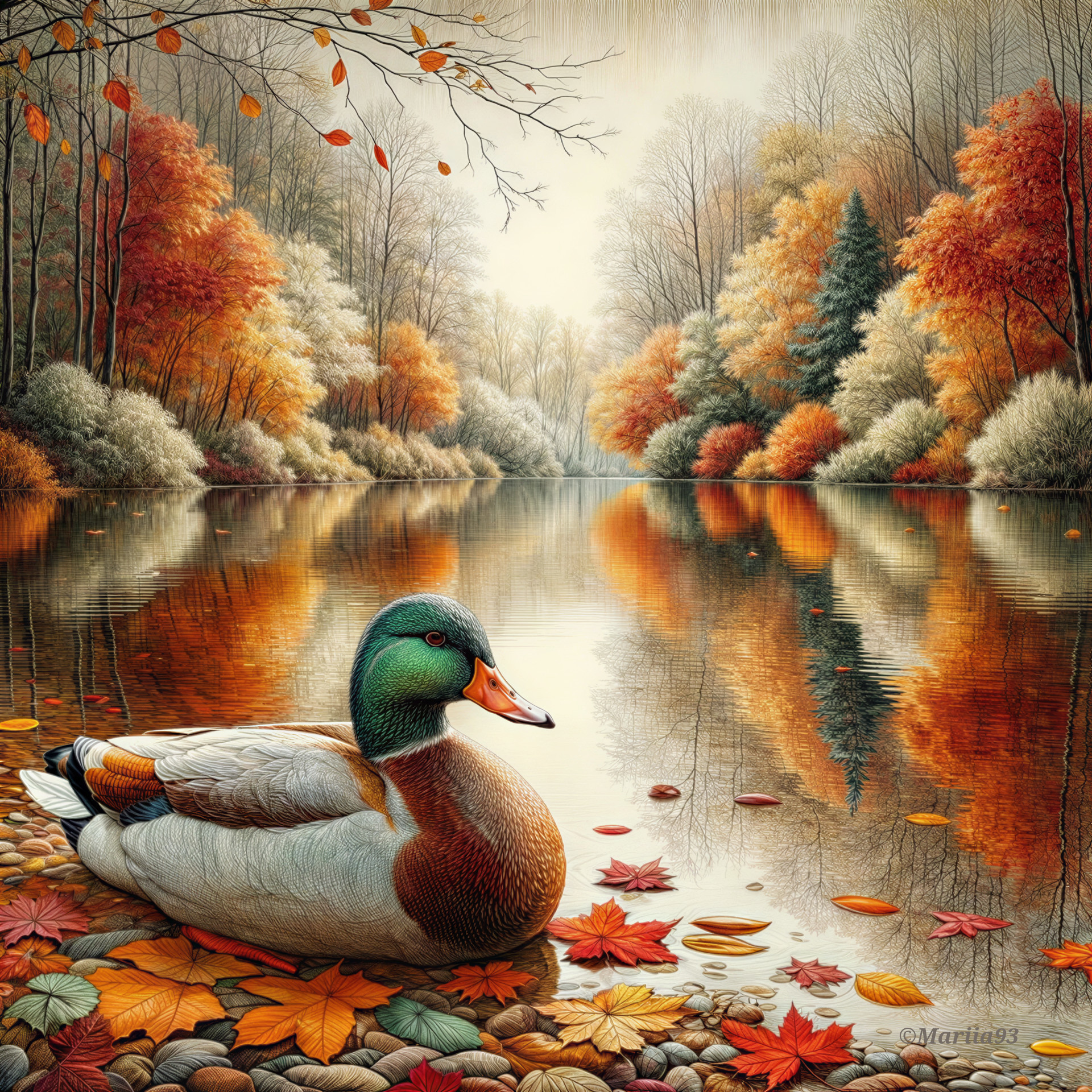 Autumn Landscape with River and Colorful Foliage