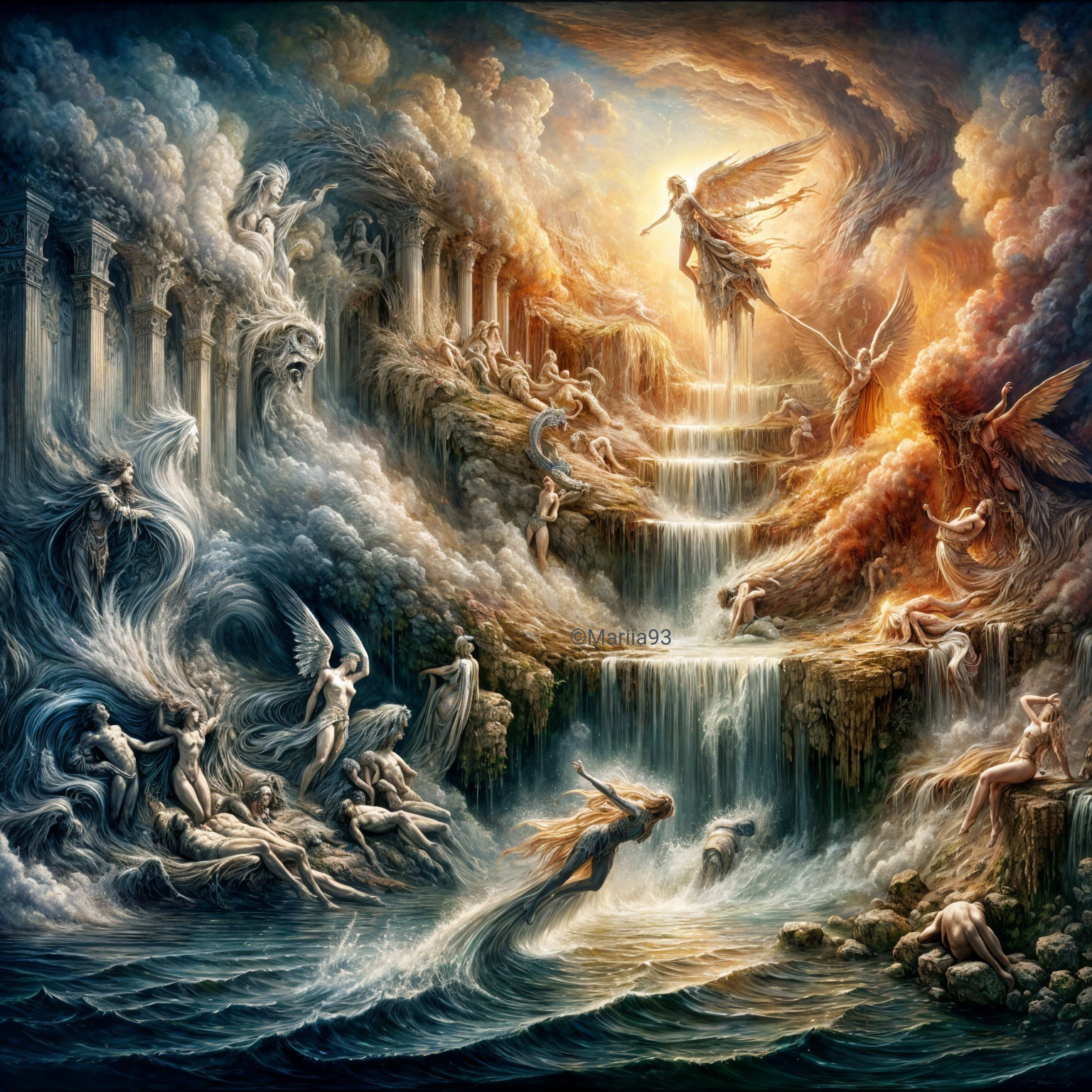 Angels Descending in a Celestial Landscape Scene